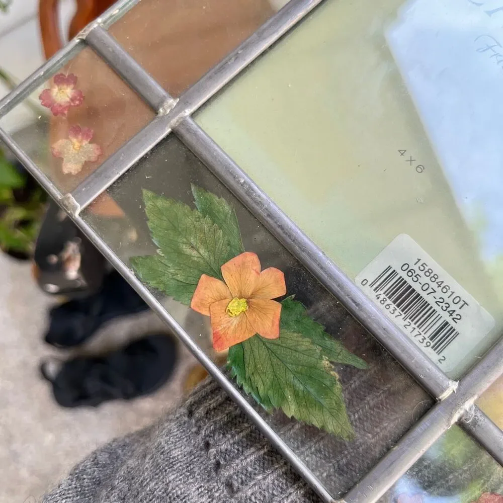 Pressed Flower Stained Glass Frame & Pansy Trinket Box Cottagecore Vanity Set